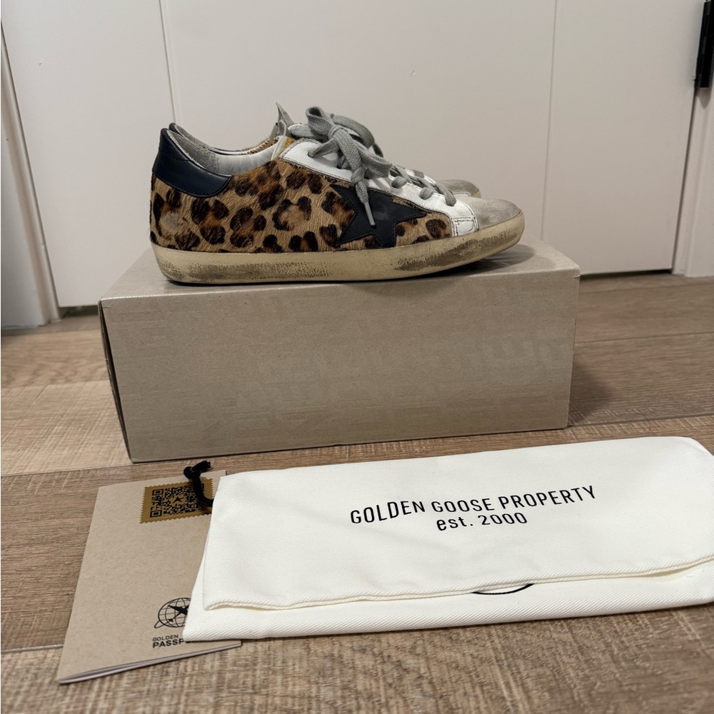 Golden Goose Leopard and Gray Sneakers